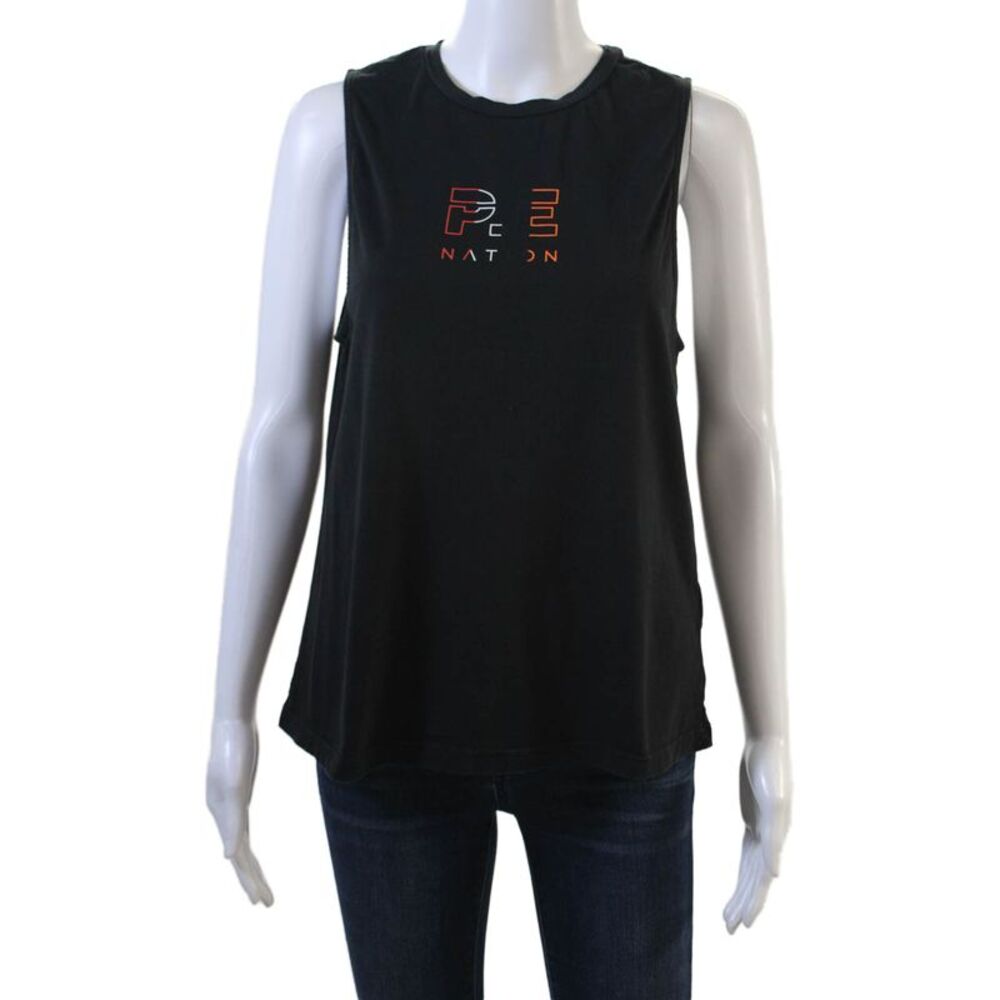 PE Nation Women Sleeveless Graphic Crew Neck Basic Tank Black Size M